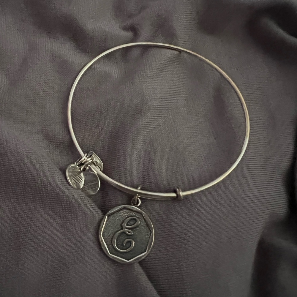 Alex & Ani E initial Silver Charm Bangle Bracelet - Picture 1 of 2
